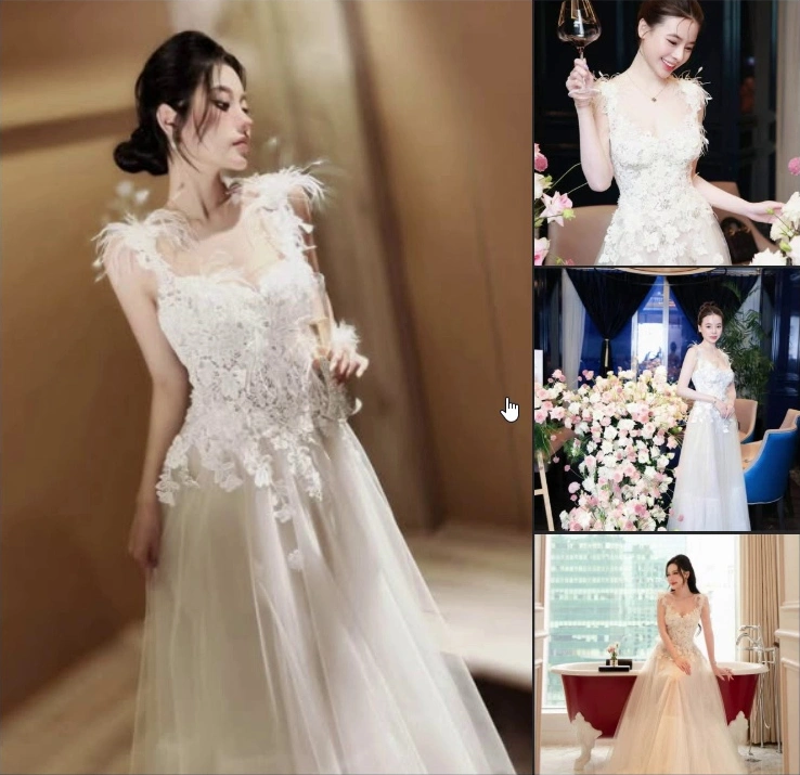 Đầm mini trắng đính kết lông vũ · Angeletta